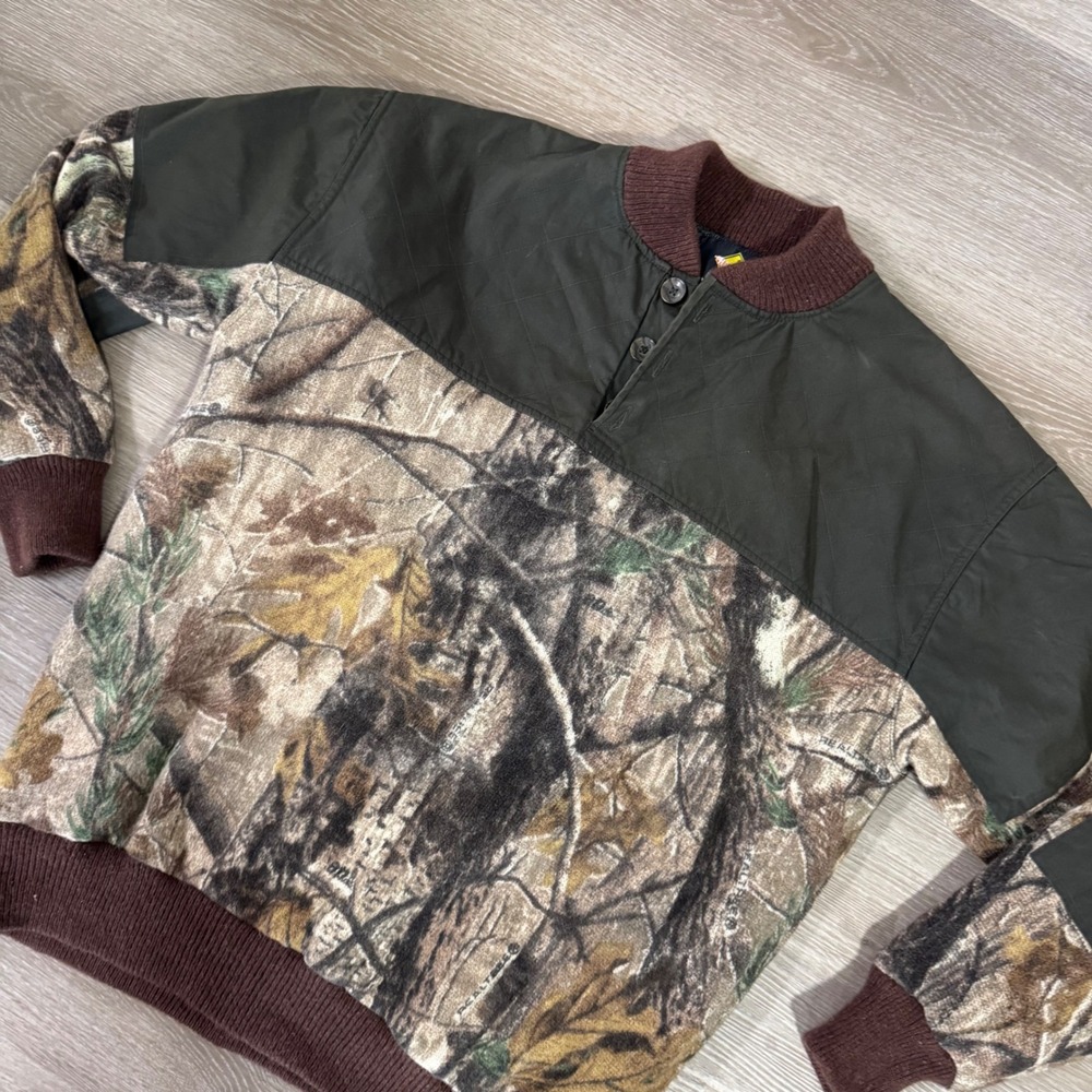 Vtg Hot Shot Sweater Mens XL Realtree Camo Wool Blend Quarter Button Pullover